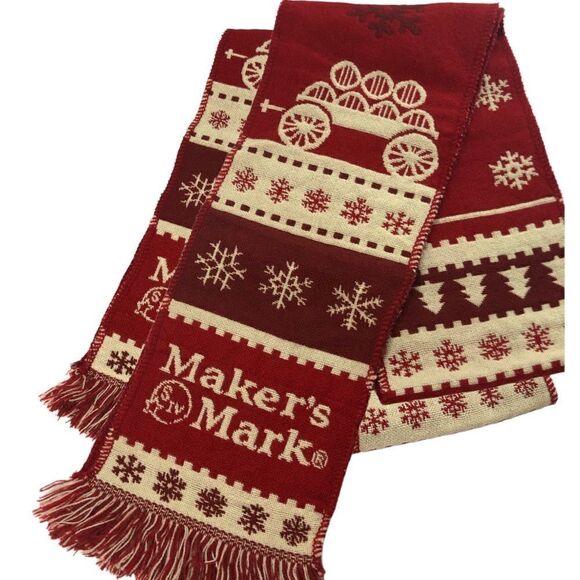 Makers Mark Winter Scarf Red/Cream 7 x64 “ - Picture 2 of 3